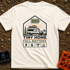 Tiny Home Power Trip - T-Shirt in Ivory - A camper van with a roof-mounted solar panel is framed inside a house shape...