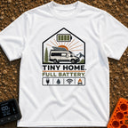 Tiny Home Power Trip - T-Shirt in White - A camper van with a roof-mounted solar panel is framed inside a house shape...