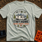 Tiny Home Inside Jokes - T-Shirt in Bay - A graphic illustration of a camper van parked in front of mountains and pine...