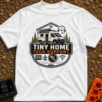 Tiny Home Tech Support - T-Shirt in White - A graphic badge featuring a white camper van with roof-mounted solar panels...