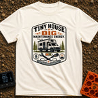 Big Maintenance Energy - T-Shirt in Ivory - A badge-style design showing an off-road truck camper parked among pine trees...