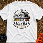 Trail Torque Club - T-Shirt in White - A circular graphic featuring a 4x4 vehicle on a mountain dirt trail, positioned...