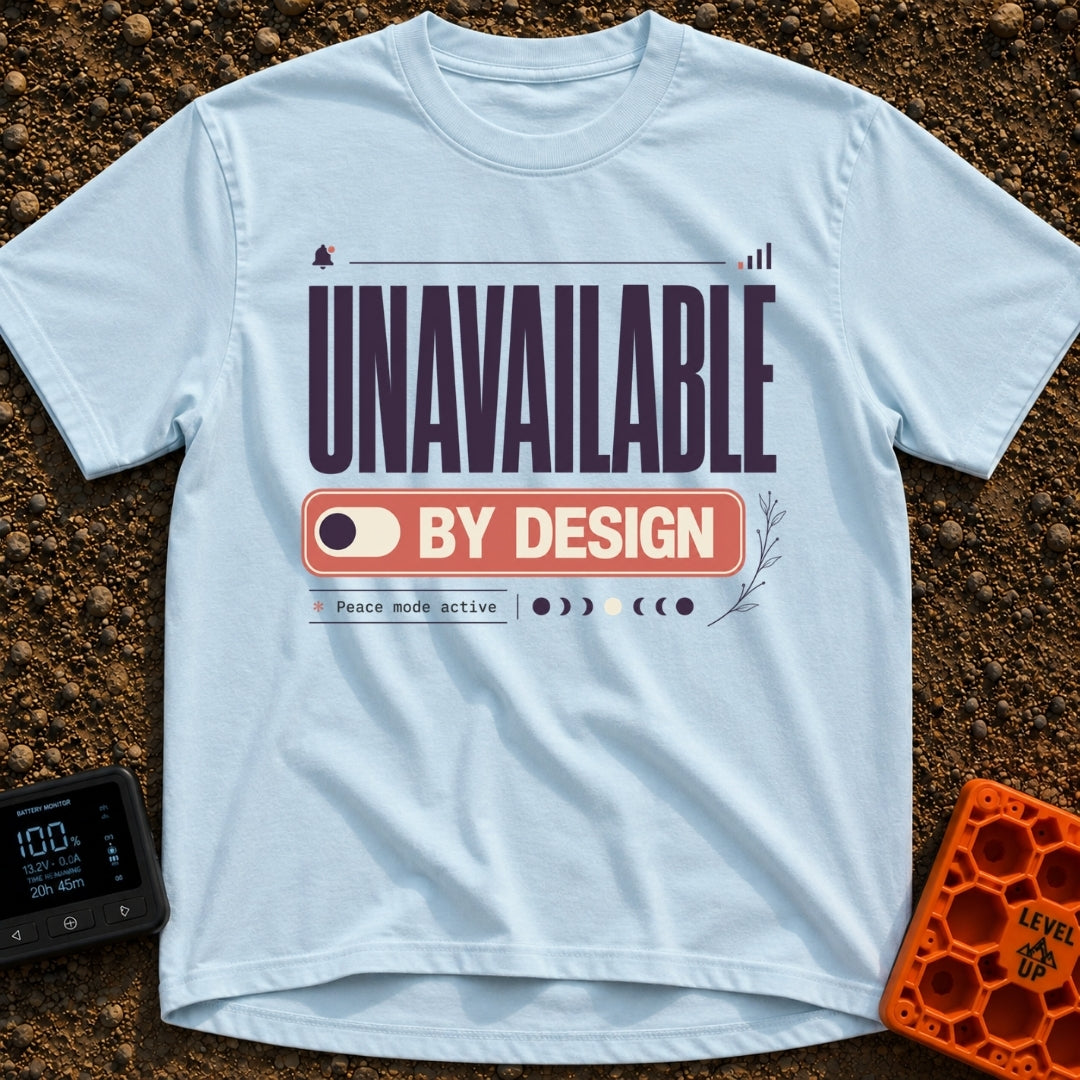Peace Mode Toggle - T-Shirt in Chambray - The design features the text "UNAVAILABLE" in large, tall letters above a...