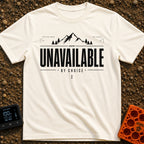 Out Of Service Area - T-Shirt in Ivory - A black and white typographic design featuring a silhouette of a mountain peak...