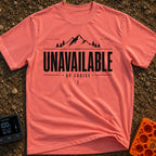 Out Of Service Area - T-Shirt in Watermelon - A black and white typographic design featuring a silhouette of a mountain...