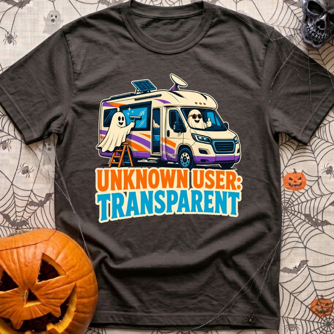 User Not Found - T-Shirt in Graphite - A cartoon illustration of a motorhome equipped with a roof solar panel and...
