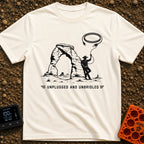 USB Rodeo Wrangler - T-Shirt in Ivory - A black and white illustration of a cowboy leaning against a large natural rock...