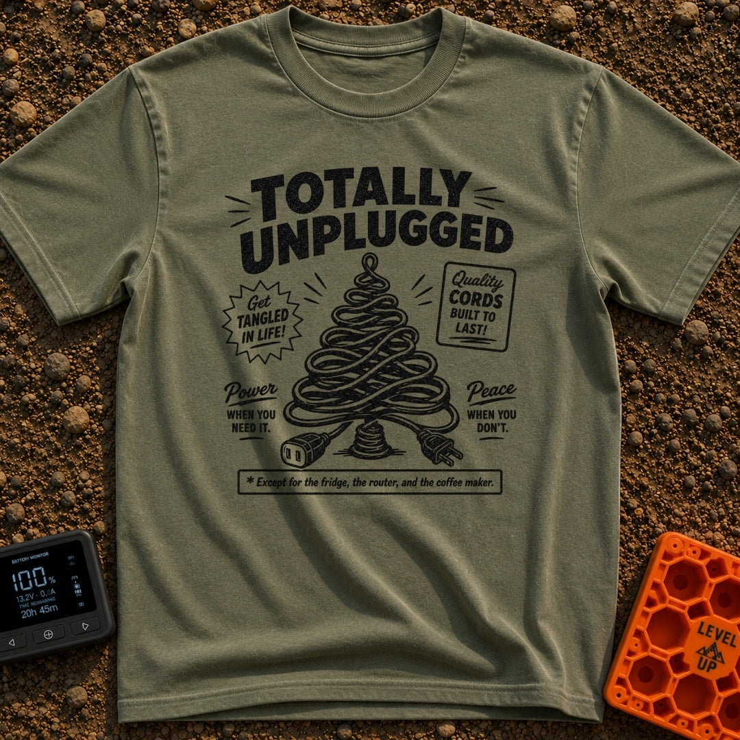 Connected To The Disconnect - T-Shirt in Moss - A graphic illustration of an electrical cord coiled into the shape of a...