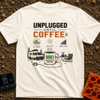 Unplugged Until Coffee - T-Shirt in Ivory - A graphic featuring a large coffee mug with a green charging battery symbol,...
