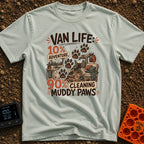 Paws and Adventures - T-Shirt in Bay - The design features the text "VAN LIFE: 10% ADVENTURE, 90% CLEANING MUDDY PAWS"...