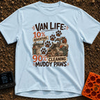 Paws and Adventures - T-Shirt in Chambray - The design features the text "VAN LIFE: 10% ADVENTURE, 90% CLEANING MUDDY...