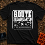 Navigating By Vibes - T-Shirt in Black - A black and white distressed badge design featuring the text "ROUTE...