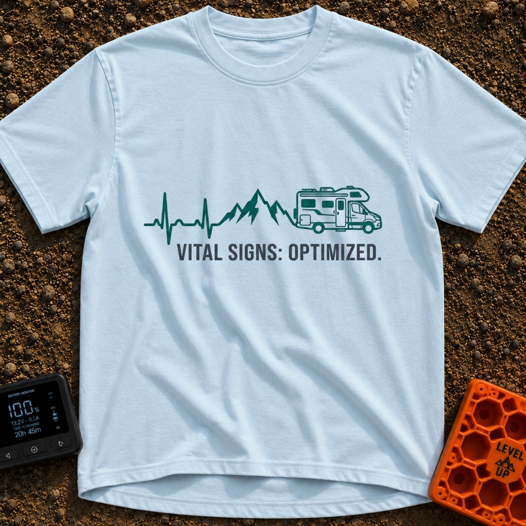 Peak Vital Signs - T-Shirt in Chambray - A graphic line that begins as an EKG heartbeat trace on the left, transitions...