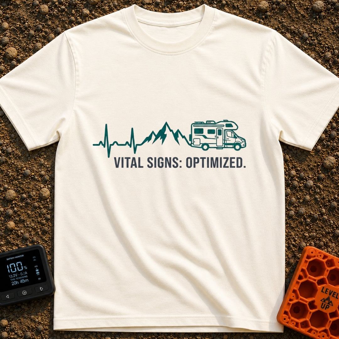 Peak Vital Signs - T-Shirt in Ivory - A graphic line that begins as an EKG heartbeat trace on the left, transitions into...