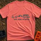 Peak Vital Signs - T-Shirt in Watermelon - A graphic line that begins as an EKG heartbeat trace on the left, transitions...