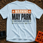 Nomad Parking Permit - T-Shirt in Chambray - A text-based design resembling a warning sign with an orange header and...