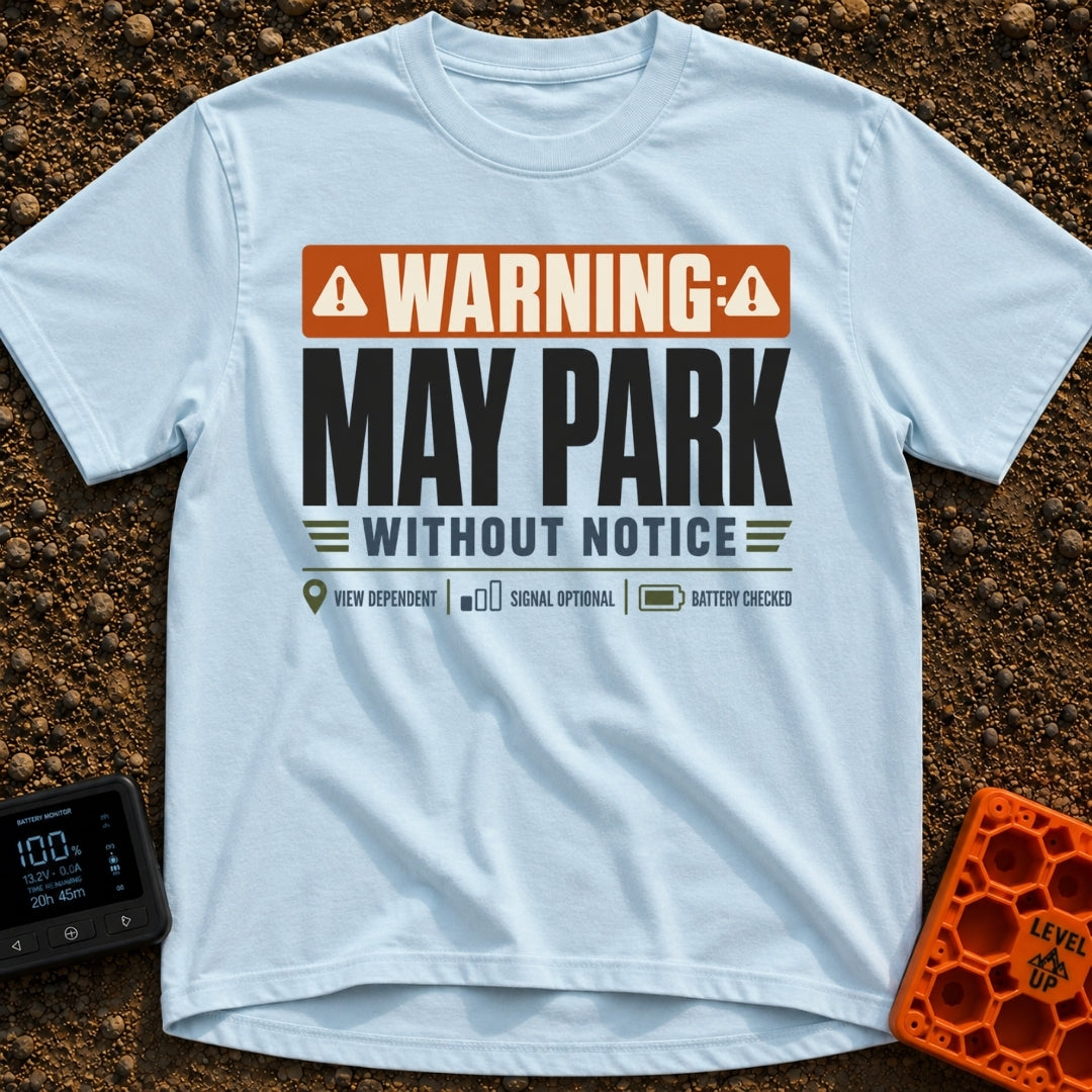 Nomad Parking Permit - T-Shirt in Chambray - A text-based design resembling a warning sign with an orange header and...