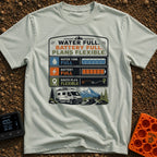 Tanks Full Plans Flexible - T-Shirt in Bay - A graphic design featuring three status indicator panels showing a full...
