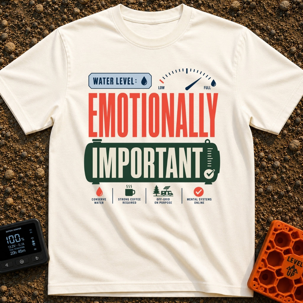 Emotional Support Tank - T-Shirt in Ivory - A graphic design featuring the text "WATER LEVEL: EMOTIONALLY IMPORTANT"...