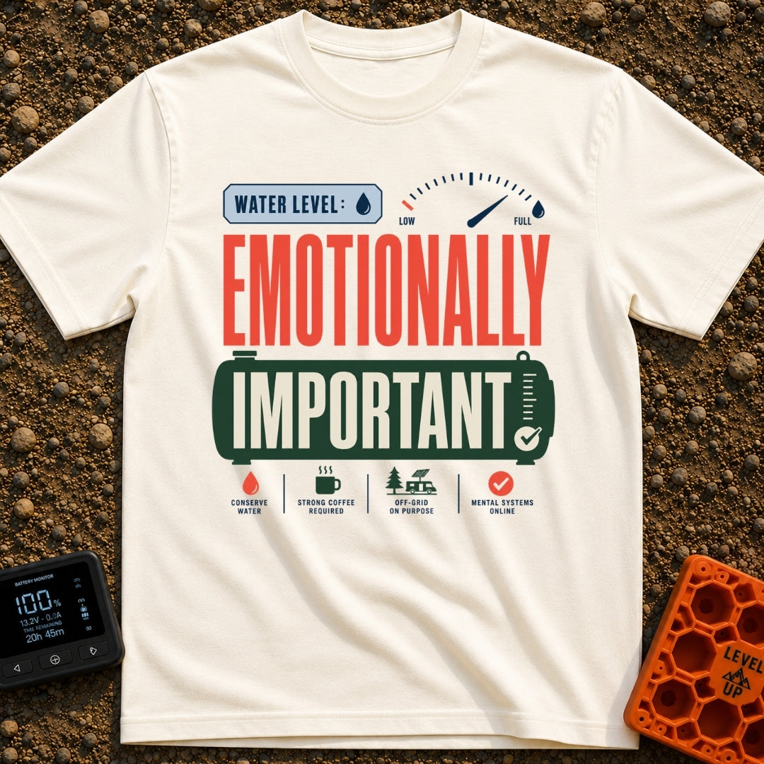 Emotional Support Tank - T-Shirt in Ivory - A graphic design featuring the text "WATER LEVEL: EMOTIONALLY IMPORTANT"...