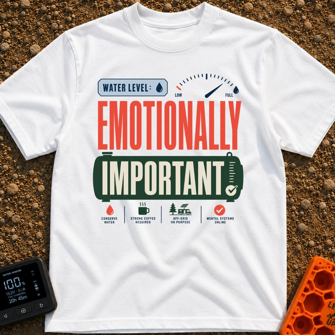 Emotional Support Tank - T-Shirt in White - A graphic design featuring the text "WATER LEVEL: EMOTIONALLY IMPORTANT"...