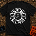 Tank Half Full - T-Shirt in Black - A distressed black and white circular badge featuring an analog gauge with the needle...