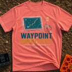 The Waypoint Lied - T-Shirt in Watermelon - A graphic showing a digital tablet displaying a topographical map with a...
