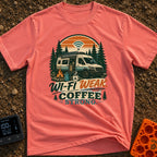 Caffeine Over Connection - T-Shirt in Watermelon - An illustration of a camper van with a roof-mounted solar panel parked...