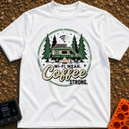 Weak Wifi Strong Brew - T-Shirt in White - A circular badge design featuring a green camper van with a roof-mounted solar...
