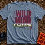 Organized Wild Wanderer - T-Shirt in Blue Jean - The design features the text "WILD MIND" in large burgundy letters and...