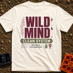 Organized Wild Wanderer - T-Shirt in Ivory - The design features the text "WILD MIND" in large burgundy letters and...