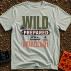 Wildly Prepared And Offline - T-Shirt in Bay - A typographic design reading "WILD PREPARED UNAVAILABLE" featuring...