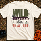 Wildly Prepared And Offline - T-Shirt in Ivory - A typographic design reading "WILD PREPARED UNAVAILABLE" featuring...