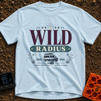 Keep Your Radius Wild - T-Shirt in Chambray - A graphic featuring a campervan below the large text "WILD RADIUS" and a...