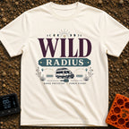 Keep Your Radius Wild - T-Shirt in Ivory - A graphic featuring a campervan below the large text "WILD RADIUS" and a sun...