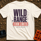 Wild Range Firm Limits - T-Shirt in Ivory - A typographic design featuring the large text "WILD RANGE" above a red banner...