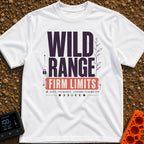 Wild Range Firm Limits - T-Shirt in White - A typographic design featuring the large text "WILD RANGE" above a red banner...