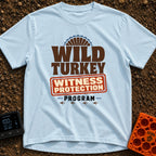 Wild Turkey Witness Protection - T-Shirt in Chambray - A typographic design reading "WILD TURKEY WITNESS PROTECTION...