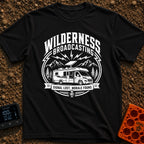 Wilderness Broadcasting System - T-Shirt in Black - A black and white circular emblem illustration showing a Class C...