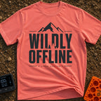 Wildly Off The Grid - T-Shirt in Watermelon - A typographic design featuring the large bold text "WILDLY OFFLINE" with...