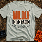 Wildly Out Of Range - T-Shirt in Bay - A typographic badge design featuring the text 'WILDLY OUT OF RANGE' with 'WILDLY'...