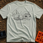 Let Sleeping Dogs Charge - T-Shirt in Bay - A black and white line drawing of a dog sleeping on a coiled charging cable...