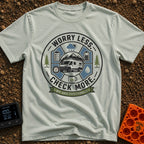 Overthinking Wanderlust Checklist - T-Shirt in Bay - A circular badge illustration featuring a white camper van parked in...