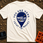 Pin Drop Paradise - T-Shirt in Ivory - A graphic of a large map location pin containing a nighttime scene of a camper van...
