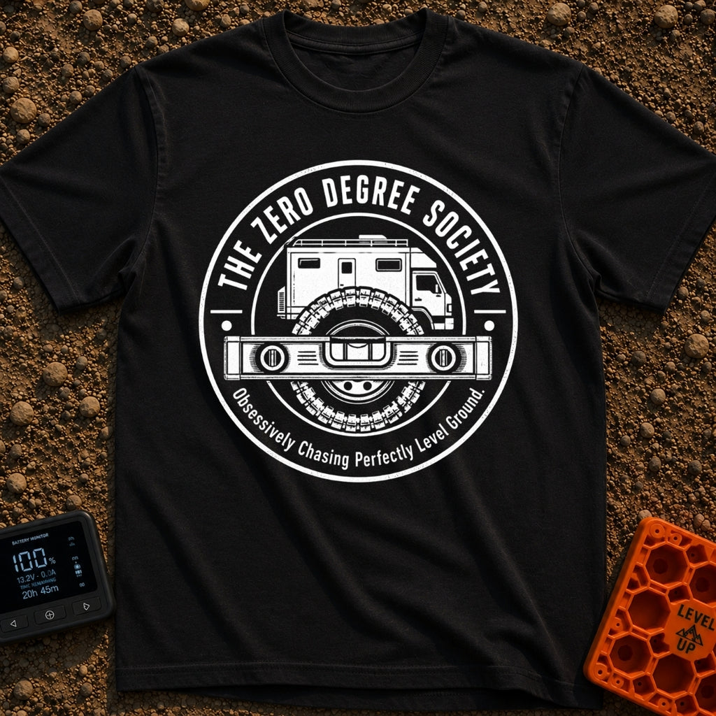 Zero Chill Club - T-Shirt in Black - A circular badge illustration showing the front half of a camper van and a large...