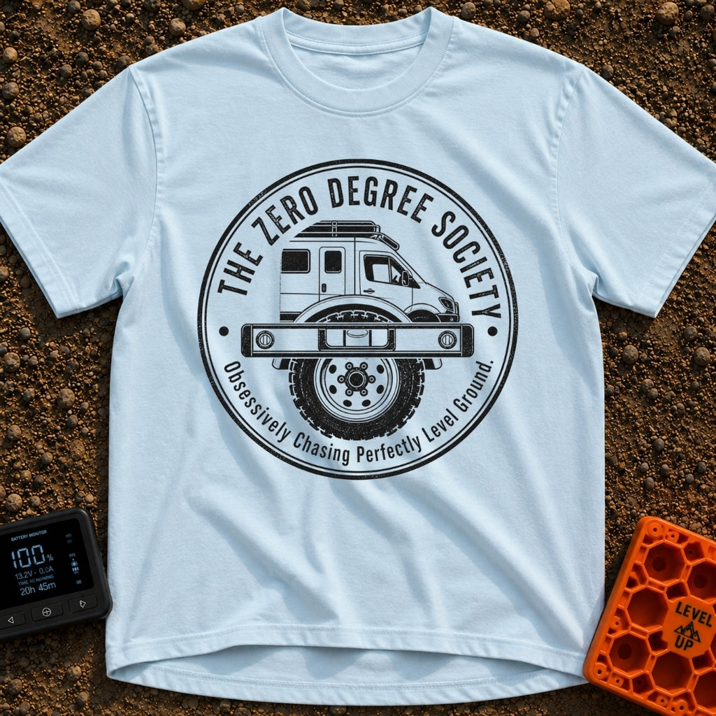 Zero Chill Club - T-Shirt in Chambray - A circular badge illustration showing the front half of a camper van and a large...