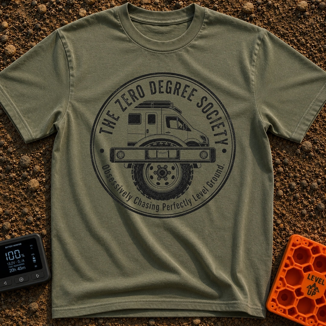 Zero Chill Club - T-Shirt in Moss - A circular badge illustration showing the front half of a camper van and a large...