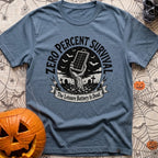 Zero Survival Skills - T-Shirt in Blue Jean - A black and white illustration of a zombie hand rising from a dirt grave in...