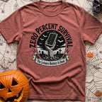 Zero Survival Skills - T-Shirt in Brick - A black and white illustration of a zombie hand rising from a dirt grave in a...